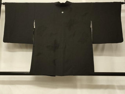 平和屋着物＃羽織　ドロンワーク　枝花地紋　黒地　正絹　逸品　CABG8319in
