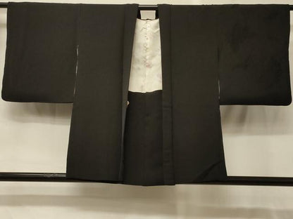 平和屋着物＃羽織　ドロンワーク　枝花地紋　黒地　正絹　逸品　CABG8319in