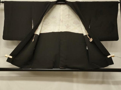 平和屋着物＃羽織　ドロンワーク　枝花地紋　黒地　正絹　逸品　CABG8319in