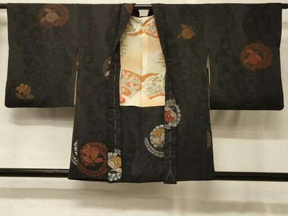 平和屋着物＃羽織　寿光織　草花丸文　黒地　銀糸　正絹　逸品　未使用　CABG8322in