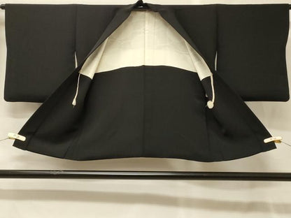 平和屋着物＃羽織　駒刺繍　葡萄蔦の葉文　黒地　正絹　逸品　CABG8325in