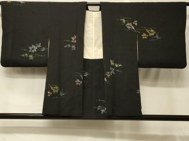 平和屋着物＃羽織　寿光織　秋草文　黒地　金糸　正絹　逸品　CABG8326in