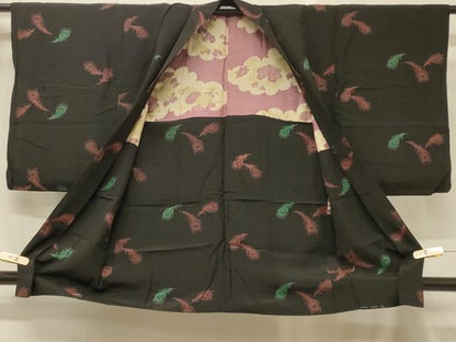 平和屋着物＃羽織　孔雀羽文　黒地　正絹　逸品　CABG8333in