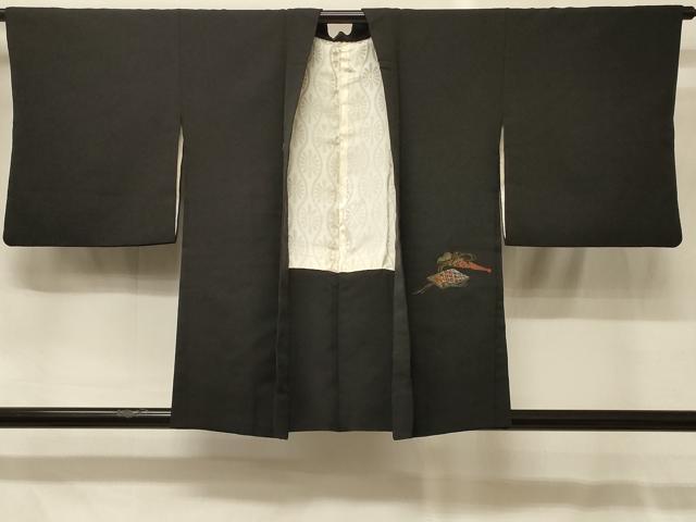 平和屋着物＃羽織　寿光織　檜扇冊子花文　黒地　金銀糸　正絹　逸品　CABG8335in