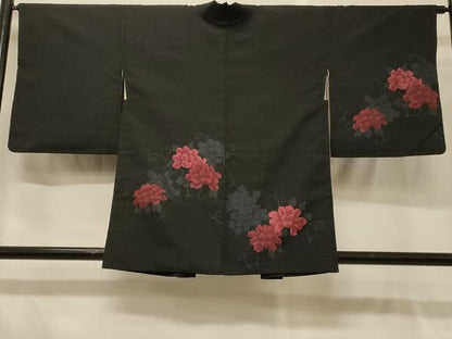 平和屋着物＃羽織　花唐草文　黒地　正絹　逸品　CABG8343in