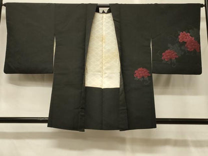 平和屋着物＃羽織　花唐草文　黒地　正絹　逸品　CABG8343in