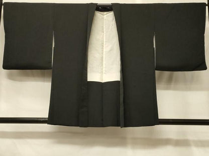 平和屋着物＃羽織　寿光織　枝松花文　黒地　金糸　正絹　逸品　CABG8344in
