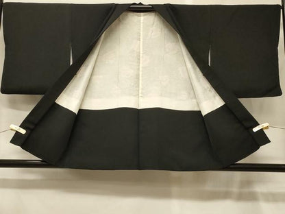 平和屋着物＃羽織　寿光織　枝松花文　黒地　金糸　正絹　逸品　CABG8344in