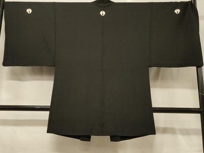 平和屋着物＃男性　長羽織　黒紋付き　正絹　逸品　CABG8345in