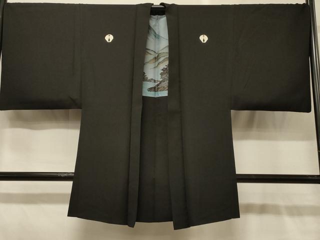 平和屋着物＃男性　長羽織　黒紋付き　正絹　逸品　CABG8345in