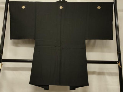 平和屋着物＃男性　長羽織　黒紋付き　正絹　逸品　CABG8347in