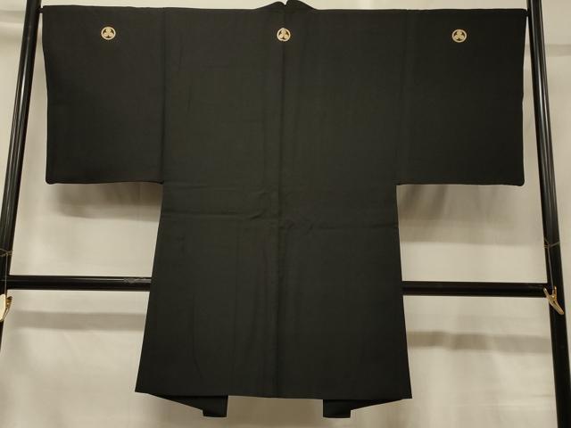 平和屋着物＃男性　長羽織　黒紋付き　正絹　逸品　CABG8347in