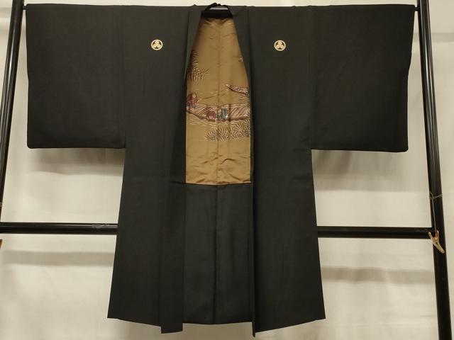 平和屋着物＃男性　長羽織　黒紋付き　正絹　逸品　CABG8347in