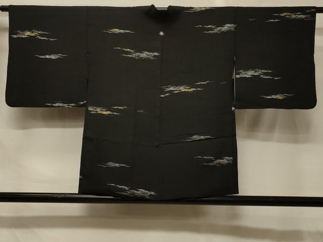 平和屋着物＃羽織　寿光織　霞文　黒地　金糸　正絹　逸品　CABG8349in