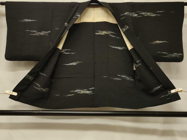 平和屋着物＃羽織　寿光織　霞文　黒地　金糸　正絹　逸品　CABG8349in