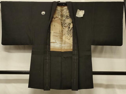 平和屋着物＃男性　長羽織　黒紋付き　正絹　逸品　CABG8350in