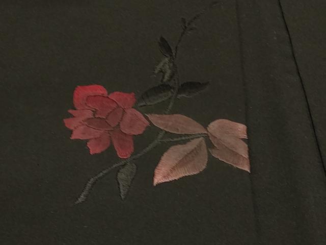 平和屋着物＃羽織　総刺繍　枝花文　黒地　正絹　逸品　CABG8351in