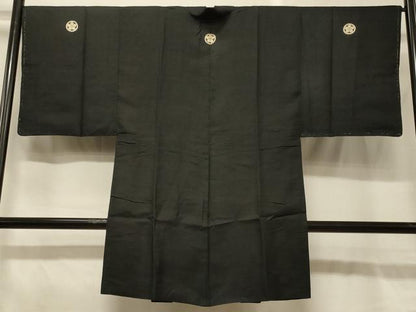 平和屋着物＃男性　長羽織　黒紋付き　正絹　逸品　未使用　CABG8354in