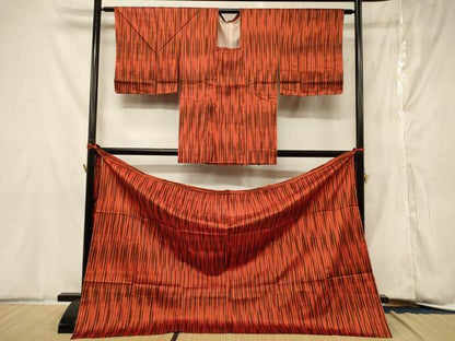 平和屋着物＃道行コート　雨コート　二部式　単衣　縞　正絹　逸品　未使用　CABG8360in