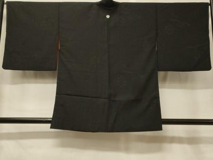 平和屋着物＃羽織　雲取り亀甲花地紋　黒地　正絹　逸品　CABG8361in