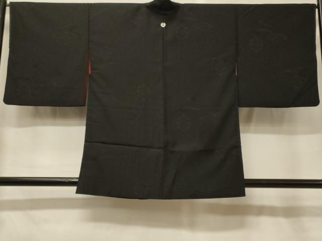 平和屋着物＃羽織　雲取り亀甲花地紋　黒地　正絹　逸品　CABG8361in