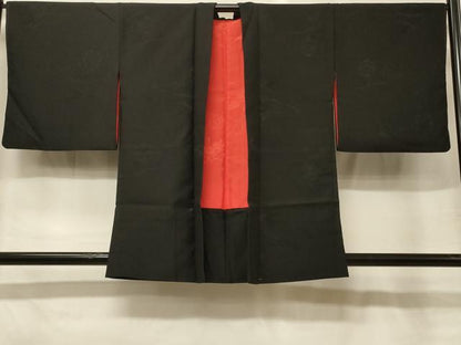 平和屋着物＃羽織　雲取り亀甲花地紋　黒地　正絹　逸品　CABG8361in