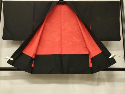 平和屋着物＃羽織　雲取り亀甲花地紋　黒地　正絹　逸品　CABG8361in
