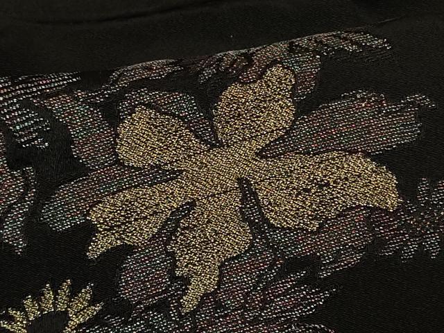 平和屋着物＃羽織　寿光織　草花文　黒地　金糸　正絹　逸品　CABG8364in