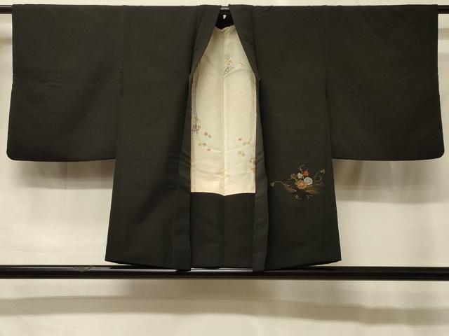 平和屋着物＃羽織　寿光織　御所車花文　黒地　金糸　正絹　逸品　CABG8367in