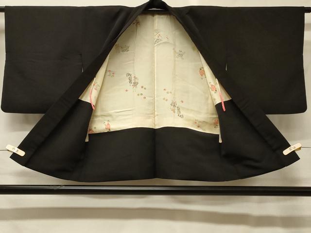 平和屋着物＃羽織　寿光織　御所車花文　黒地　金糸　正絹　逸品　CABG8367in