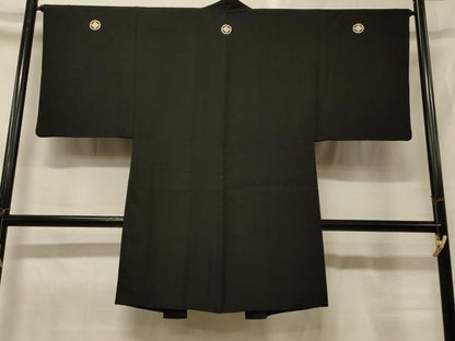 平和屋着物＃男性　長羽織　黒紋付き　正絹　逸品　CABG8371in