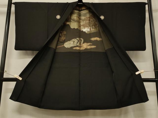 平和屋着物＃男性　長羽織　黒紋付き　正絹　逸品　CABG8371in