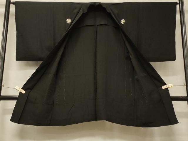 平和屋着物＃男性　長羽織　黒紋付き　単衣　正絹　逸品　CABG8372in