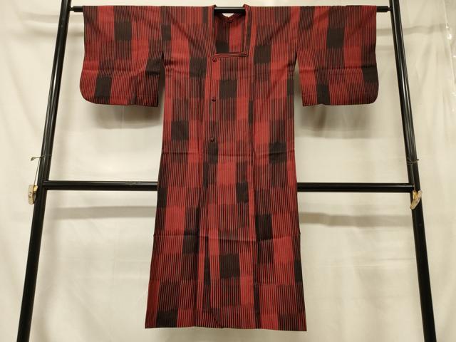 平和屋着物＃道行コート　雨コート　単衣　縞　ロング丈　正絹　逸品　CABG8374in
