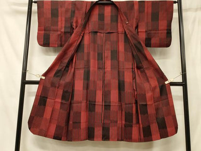 平和屋着物＃道行コート　雨コート　単衣　縞　ロング丈　正絹　逸品　CABG8374in