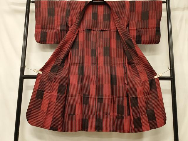 平和屋着物＃道行コート　雨コート　単衣　縞　ロング丈　正絹　逸品　CABG8374in