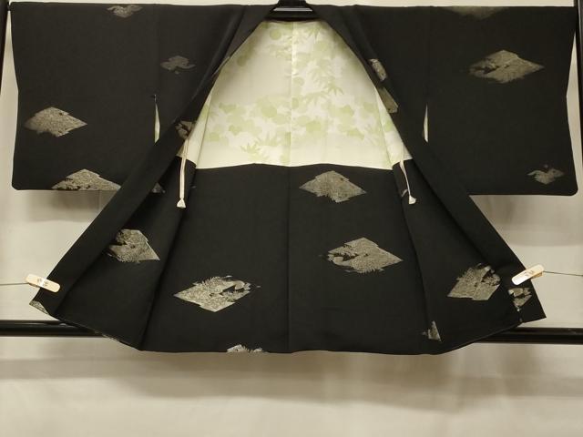 平和屋着物＃羽織　寿光織　松皮菱文　黒地　銀糸　正絹　逸品　CABG8379in