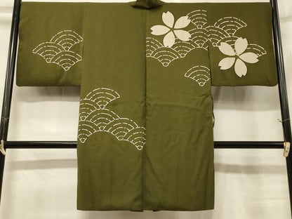 平和屋着物＃道中着　青海波　桜　金彩　ロング丈　正絹　逸品　CABG8382in