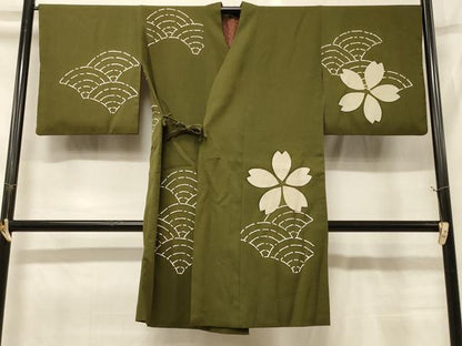平和屋着物＃道中着　青海波　桜　金彩　ロング丈　正絹　逸品　CABG8382in