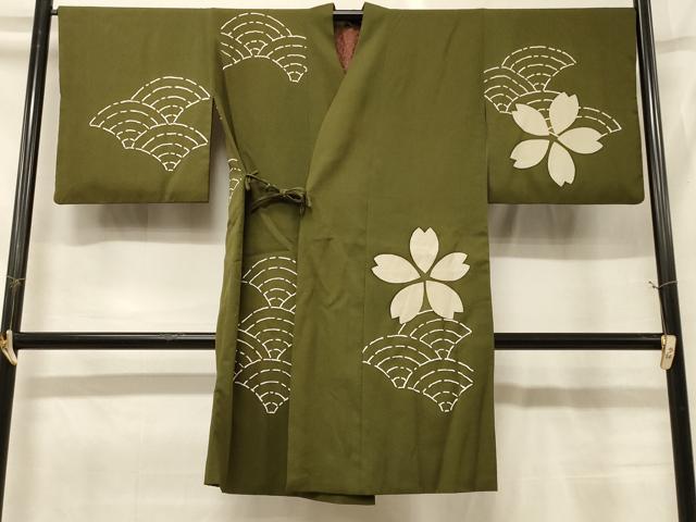 平和屋着物＃道中着　青海波　桜　金彩　ロング丈　正絹　逸品　CABG8382in