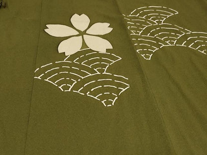 平和屋着物＃道中着　青海波　桜　金彩　ロング丈　正絹　逸品　CABG8382in
