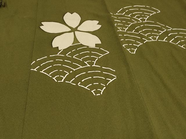 平和屋着物＃道中着　青海波　桜　金彩　ロング丈　正絹　逸品　CABG8382in