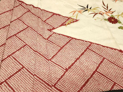 平和屋着物＃羽織　駒刺繍　絞り　笹竹菊文　正絹　逸品　CABG8383in