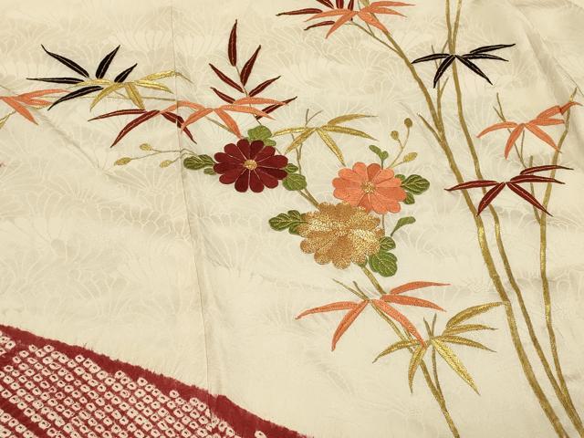 平和屋着物＃羽織　駒刺繍　絞り　笹竹菊文　正絹　逸品　CABG8383in