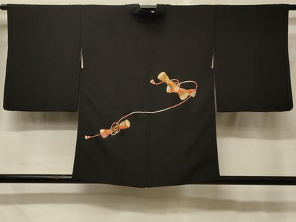 平和屋着物＃羽織　総刺繍　鼓花文　黒地　金銀糸　正絹　逸品　CABG8391in