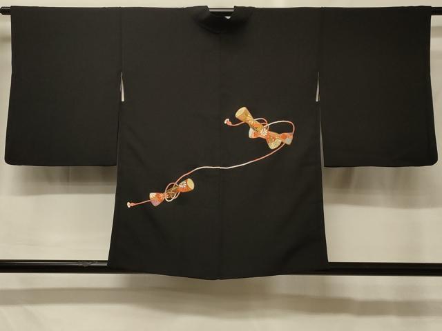 平和屋着物＃羽織　総刺繍　鼓花文　黒地　金銀糸　正絹　逸品　CABG8391in