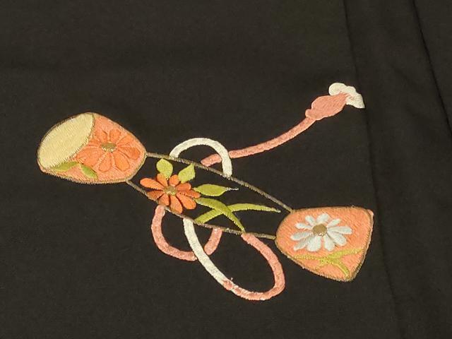 平和屋着物＃羽織　総刺繍　鼓花文　黒地　金銀糸　正絹　逸品　CABG8391in