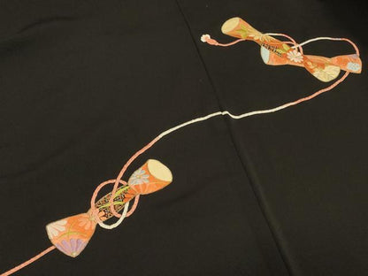 平和屋着物＃羽織　総刺繍　鼓花文　黒地　金銀糸　正絹　逸品　CABG8391in