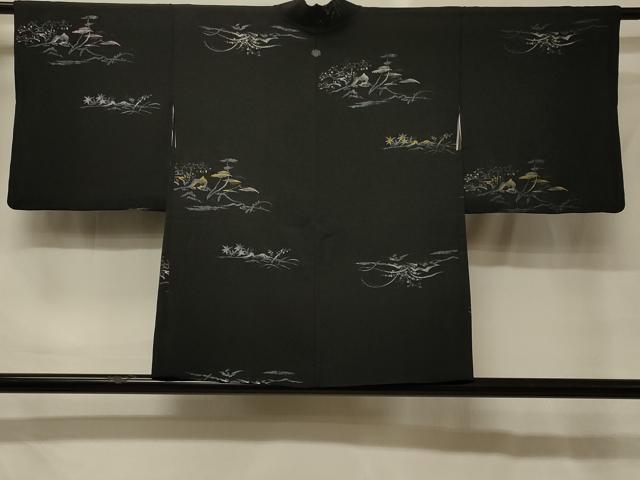 平和屋着物＃羽織　寿光織　枝葉文　黒地　金銀糸　正絹　逸品　CABG8392in
