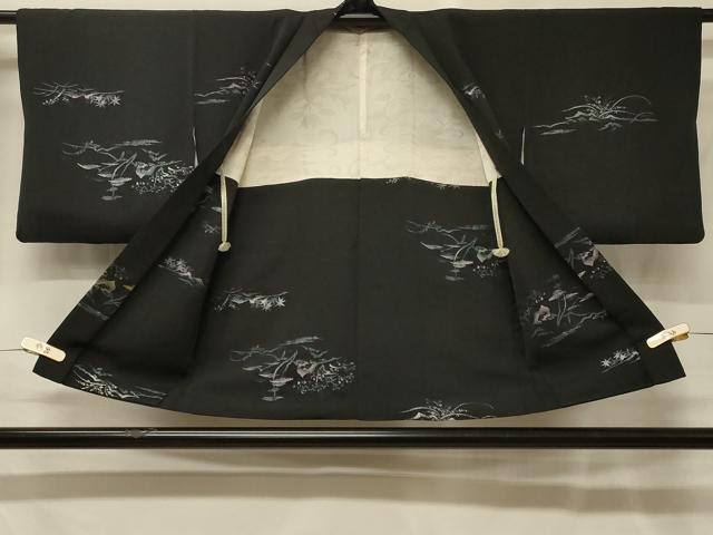 平和屋着物＃羽織　寿光織　枝葉文　黒地　金銀糸　正絹　逸品　CABG8392in